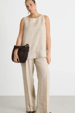 Top in tela con spacchi - Beige