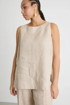 Top in tela con spacchi - Beige