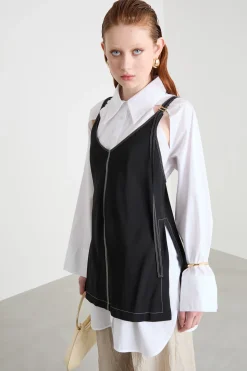 Top in tela con spacchi - Nero