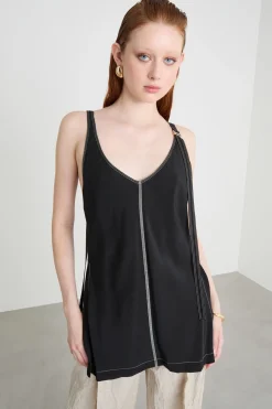 Top in tela con spacchi - Nero