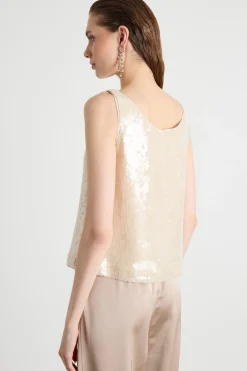 Top in tulle con paillettes - Beige