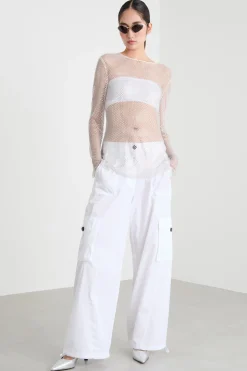Top in tulle con strass - Bianco