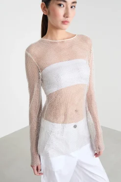 Top in tulle con strass - Bianco