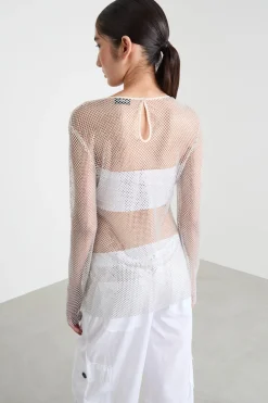 Top in tulle con strass - Bianco