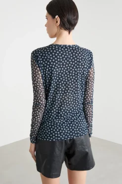 Top in tulle stampato - Blu Bianco