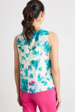 Top in twill stampato - Bianco Azzurro Rosa