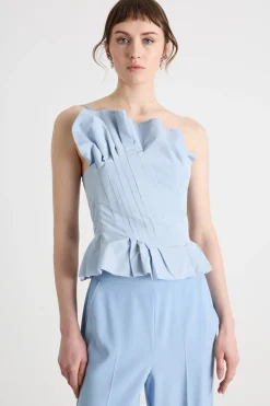 Top monospalla in taffeta - Azzurro