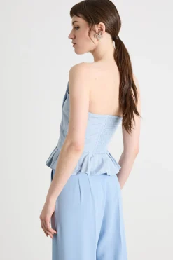 Top monospalla in taffeta - Azzurro