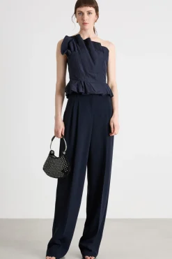 Top monospalla in taffeta - Blu