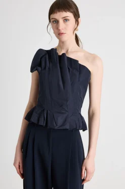 Top monospalla in taffeta - Blu
