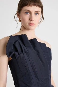 Top monospalla in taffeta - Blu