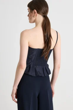 Top monospalla in taffeta - Blu