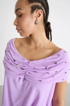 Top off-shoulder con applicazioni - Lilla
