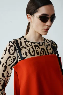 Top off-shoulder in cady - Rosso