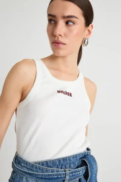 Top ricamato con strass - Bianco Rosso