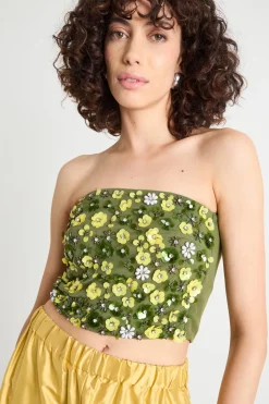 Top ricamato - Verde Giallo Bianco