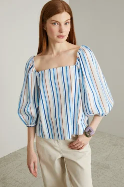Top scollo squadrato - Azzurro Arancione Bianco