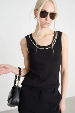 Top smanicato aderente - Nero