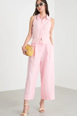 Top smanicato con bottoni - Rosa