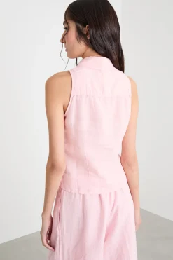 Top smanicato con bottoni - Rosa