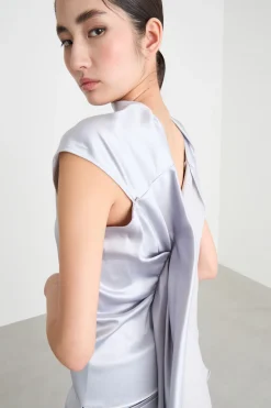 Top smanicato con drappeggio - Argento