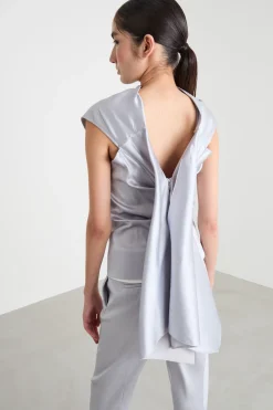 Top smanicato con drappeggio - Argento