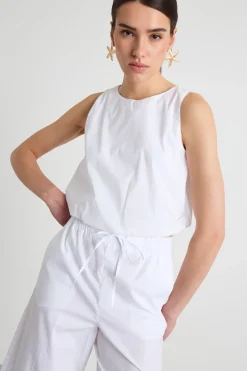 Top smanicato con fondo elastico - Bianco