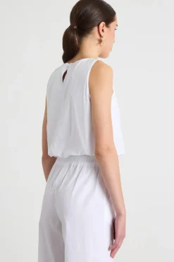 Top smanicato con fondo elastico - Bianco
