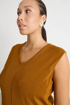 Top smanicato in maglia - Marrone