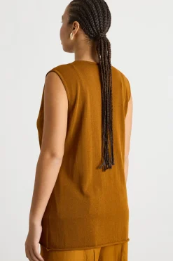 Top smanicato in maglia - Marrone