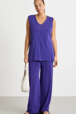 Top smanicato in maglia - Viola