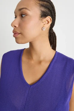 Top smanicato in maglia - Viola