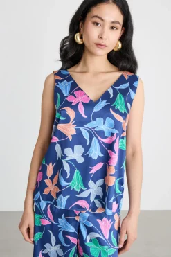 Top smanicato in twill - Blu