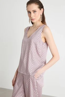 Top smanicato in twill - Rosa Viola Biano