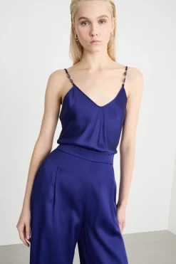 Top sottoveste in raso - Blu