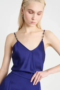 Top sottoveste in raso - Blu