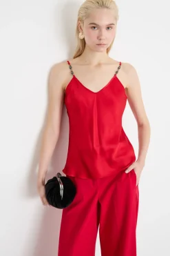 Top sottoveste in raso - Rosso