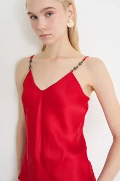 Top sottoveste in raso - Rosso