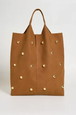 Tote bag con borchie - Marrone