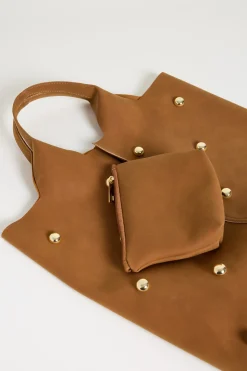 Tote bag con borchie - Marrone