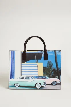Tote bag in tessuto spalmato - Azzurro Nero Rosa