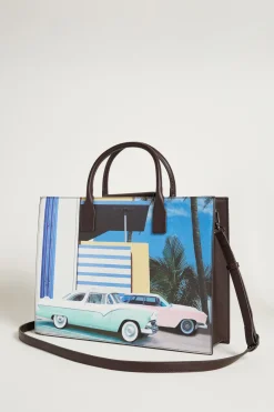 Tote bag in tessuto spalmato - Azzurro Nero Rosa
