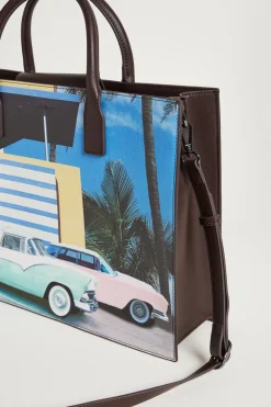 Tote bag in tessuto spalmato - Azzurro Nero Rosa