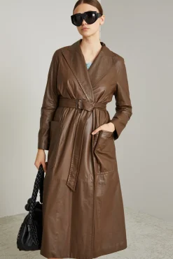 Trench a vestaglia in nappa - Marrone