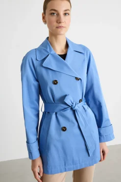 Trench corto in gabardina antigoccia - Azzurro