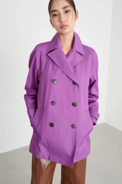 Trench corto in gabardina antigoccia - Viola