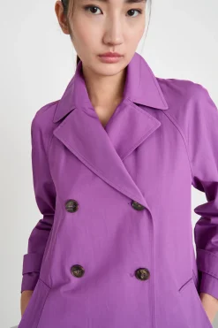 Trench corto in gabardina antigoccia - Viola
