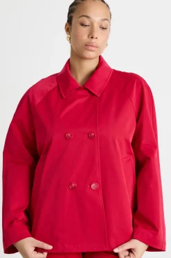 Trench corto in gabardina - Rosso