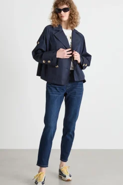 Trench crop doppiopetto - Blu Notte