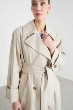 Trench doppiopetto con cintura - Beige
